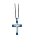 ფოტო #1 პროდუქტის Polished Blue IP-plated Cross Pendant on a Box Chain Necklace