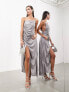 ASOS EDITION metallic cami maxi dress with drape detail in silver