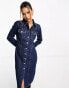 Фото #1 товара River Island long sleeve seamed denim midi dress in dark blue