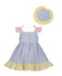 ფოტო #2 პროდუქტის Baby Girls Seersucker Stripe Sundress and Hat Set