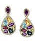 Фото #3 товара EFFY® Multi-Gemstone (4-1/3 ct. t.w.) & Diamond (3/8 ct. t.w.) Pear Halo Drop Earrings in 14k Gold