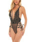 Women's Sloane Soft Cup Deep Plunge Teddy with Lace Up Ribbon Detailing