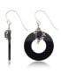 ფოტო #1 პროდუქტის Marcasite and Onyx Disc and Faceted Onyx Wire Earrings in Sterling Silver