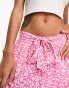 JDY tie waist mini skirt in pink & cream ditsy floral