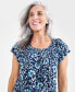 Фото #3 товара Petite Pleated-Neck Floral Top, Created for Macy's
