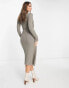 Фото #6 товара Pretty Lavish ribbed plisse wrap midi dress in taupe knit