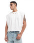 Фото #2 товара ASOS DESIGN extreme oversized heavyweight cropped sleeveless t-shirt with raw edge in white