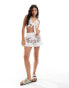 ASOS DESIGN embroidered floral tie front cami co-ord in white