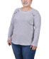 Фото #1 товара Plus Size Long Sleeve Ribbed Button Detail Top