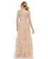 Women's Disc Embellished Sequin Gown with Feather Detail