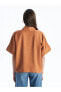 Фото #5 товара Düz Kısa Kollu Oversize Keten Görünümlü Kadın Gömlek