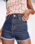 DTT frayed hem shorts in dark wash blue