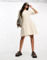 JDY linen look tie back mini dress in stone