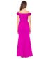 Women's Scuba Crepe Cap-Sleeve Slit-Front Gown