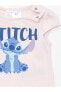 LCW baby Bisiklet Yaka Kısa Kollu Stitch Baskılı Kız Bebek Pijama Takımı
