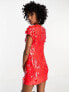 ASOS DESIGN – Minikleid mit All-over-Federverzierung in Rot