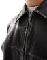 ASOS DESIGN oversized faux leather harrington jacket in black Черный, S - Chest 38 - фото #3