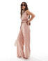 Фото #1 товара ASOS DESIGN relaxed wide leg tailored trouser in pink brushed stripe co-ord