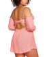 Фото #3 товара Plus Size 2PC Babydoll Lingerie Set in Sheer Soft Mesh and Attached off the Shoulder Sleeves