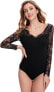 Фото #2 товара DIDK Women's Lace Bodysuit V-Neck Body Suits Lace Appliques Plain Elegant Bodysuits Tops Overalls