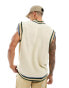 ASOS DESIGN oversized cable knit cricket tank in oatmeal with contrast tipping