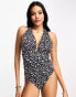 ASOS DESIGN Fuller Bust halter plunge swimsuit in mono spot print mono spot print, EU 70 J - фото #6