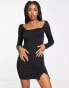 Фото #8 товара Daisy Street square neck fitted jersey mini dress in black