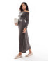 Vero Moda rib jersey off shoudler maxi dress in dark grey