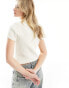 Фото #4 товара ASOS DESIGN button through short sleeve knitted top with collar in cream