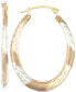 Tri-Tone Textured Oval Hoop Earrings in 10k Yellow, White and Rose Gold