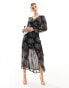 Фото #2 товара New Look v neck chiffon ruffle midaxi dress in black pattern