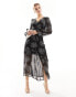 New Look v neck chiffon ruffle midaxi dress in black pattern