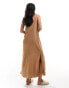 New Look linen look strappy slip midi dress in camel