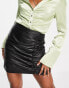 Фото #1 товара Barney's Originals real leather mini skirt with ruched side in black