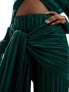 Фото #3 товара ASOS DESIGN plisse bardot twist front wide leg jumpsuit in bottle green