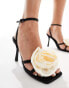 Glamorous Wide Fit corsage barely there heeled sandals in black and cream satin