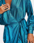 Extro & Vert belted mini dress with balloon sleeves in blue plisse