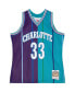 Фото #4 товара Men's Alonzo Mourning Teal, Purple Charlotte Hornets Hardwood Classics 1992-93 Split Swingman Jersey