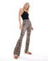 ONLY Tall ribbed flared trousers in leopard print