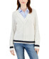 Women's Cable-Knit Contrast-Trim V-Neck Sweater Ivory/ Sky Captain/ Cornflower Blue/ White, L - фото #1