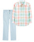 Фото #1 товара Kid 2-Piece Button-Front Shirt & Flat-Front Pants Set 10