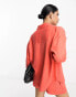 Фото #4 товара ASOS DESIGN utility suit shirt with linen in coral