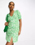 New Look button through tea mini dress in green floral