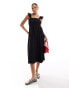 Фото #1 товара Pieces textured jersey frill strap maxi dress in black