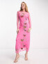 Фото #4 товара Never Fully Dressed long sleeve embellished maxi dress in pink butterfly print