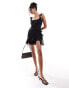 Фото #3 товара ASOS DESIGN raw edge frill mini dress with tie back in black