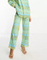 Y.A.S broderie wide leg trouser co-ord in blue and yellow