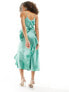 Y.A.S Bridesmaid jacquard cami maxi dress with ruffle detail in green