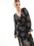 Фото #3 товара New Look v neck chiffon ruffle midaxi dress in black pattern