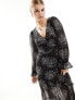 New Look v neck chiffon ruffle midaxi dress in black pattern